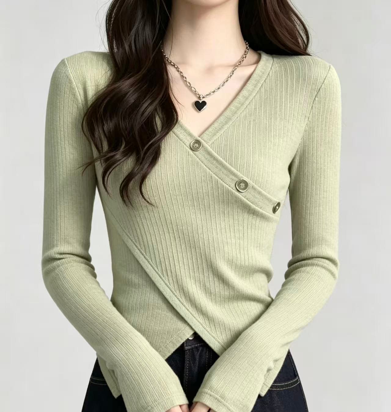 섹시함 순수한 욕망 패션 장식 버튼 기본 셔츠 여성 가을 새로운 허리 수축 몸매 가꾸기 슬림해 보이는 외국 가스 긴팔 맨위 이미지 4