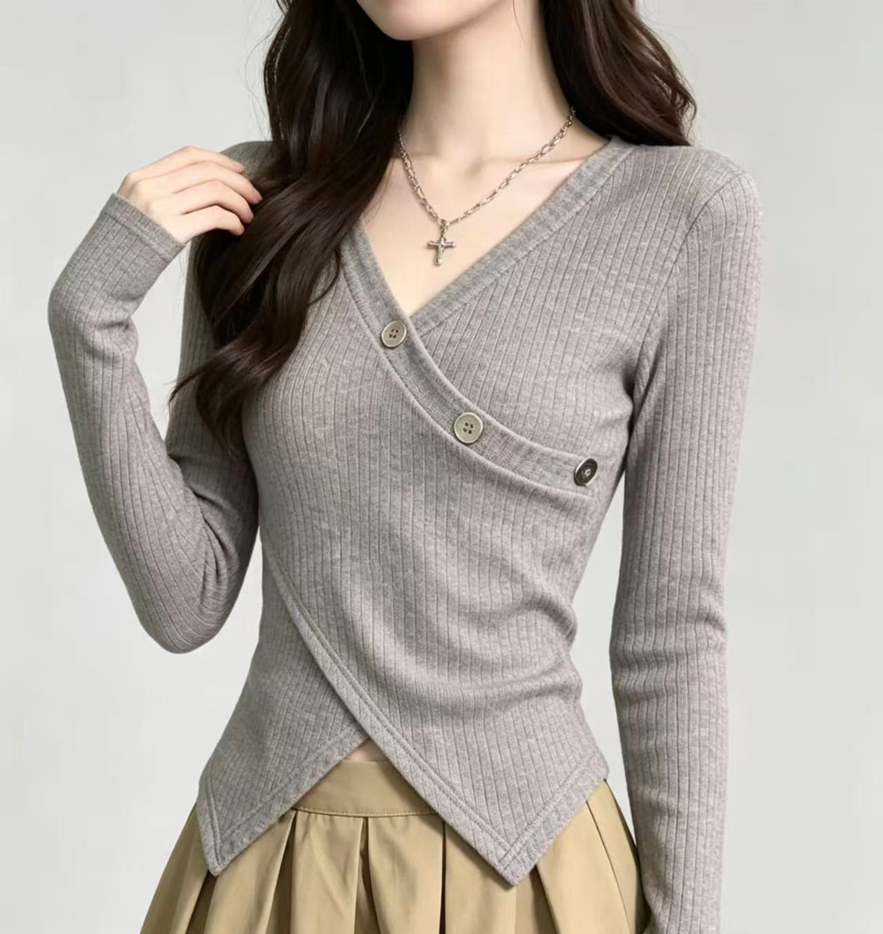 섹시함 순수한 욕망 패션 장식 버튼 기본 셔츠 여성 가을 새로운 허리 수축 몸매 가꾸기 슬림해 보이는 외국 가스 긴팔 맨위 상세 이미지 7