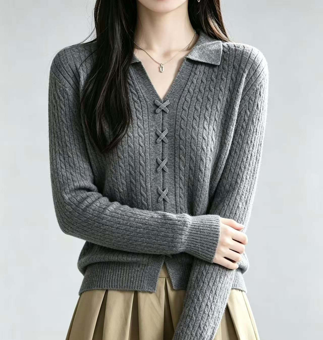 이른 봄 약화 된 순수한 카디건 여성 POLO 칼라 트위스트 꽃 니트 스웨터 봄 가을 얇은 스타일 외부 가져 가라. 슬림해 보이는 풀오버 맨위 상세 이미지 7