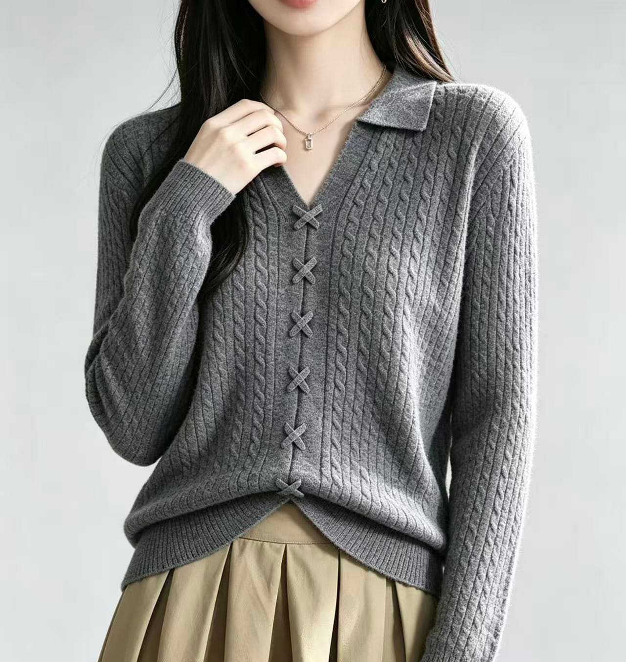 이른 봄 약화 된 순수한 카디건 여성 POLO 칼라 트위스트 꽃 니트 스웨터 봄 가을 얇은 스타일 외부 가져 가라. 슬림해 보이는 풀오버 맨위 상세 이미지 8