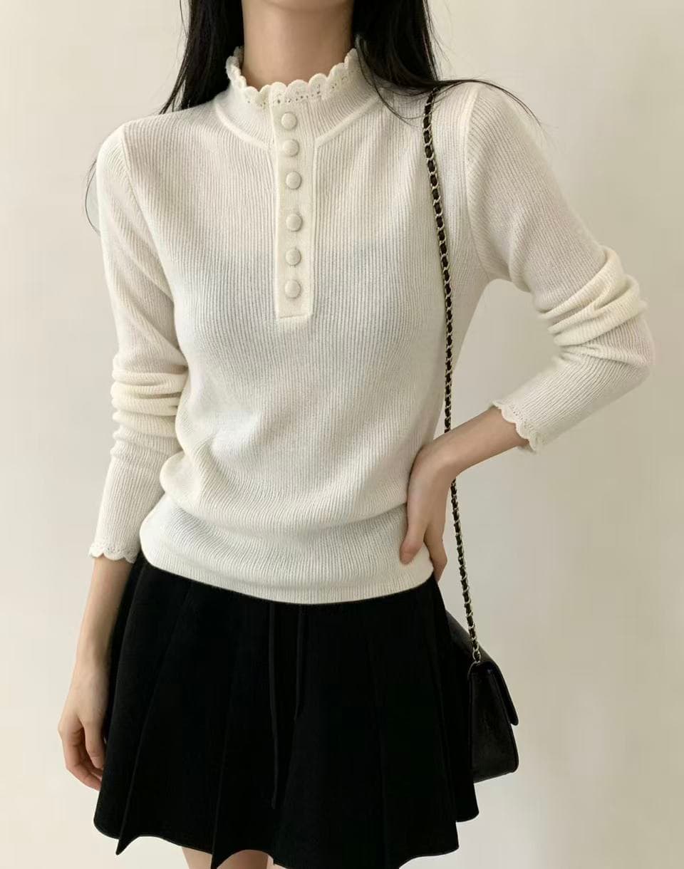 한 부서 회색 레이스 반하이넥 니트 기본 셔츠 여성 가을 겨울 디자인 센스 작은 대중 스웨터 인사이드 가져 가라. 긴팔 맨위