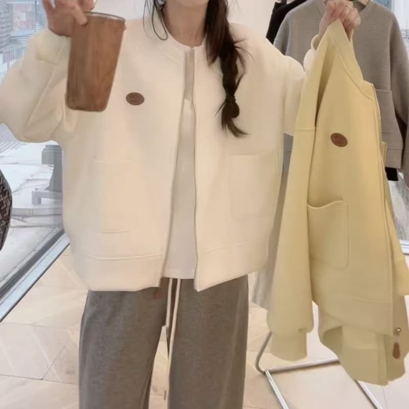 빅 사이즈 여성 의류 가을 의상 새로운 2025 년 한국 스타일 품격 캐주얼 라운드 넥 긴팔 오픈 가디건 지퍼 후드티 재킷 트렌디 상세 이미지 13