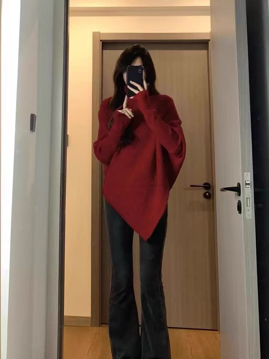 터틀넥 불규칙 작은 대중 디자인 센스 스웨터 여자 가을 겨울 한국 스타일 루즈핏 느긋한 바람 부드러운 찹쌀 니트 맨위 두꺼운 상세 이미지 13