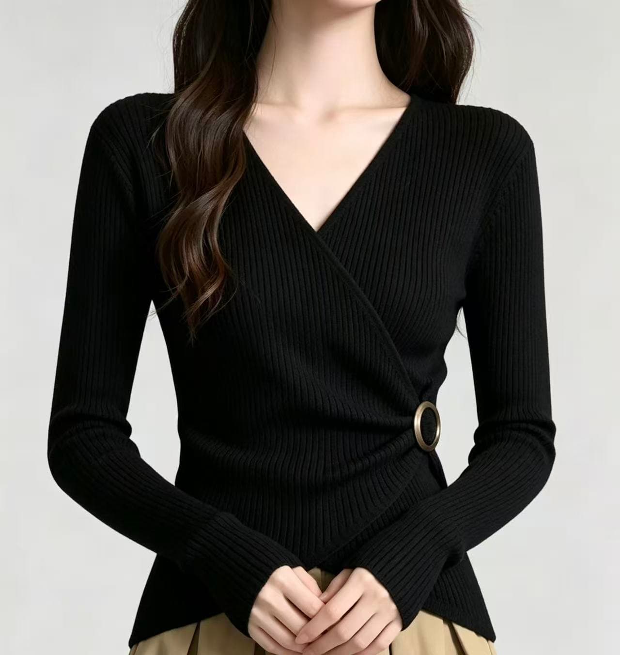 자이언트 잘 생긴 ~ 중 이른 봄 V넥 기본 셔츠 여성 봄 드레스 2026 새로운 인사이드 가져 가라. 몸매 가꾸기 스웨터 슬림해 보이는 니트 맨위 상세 이미지 1