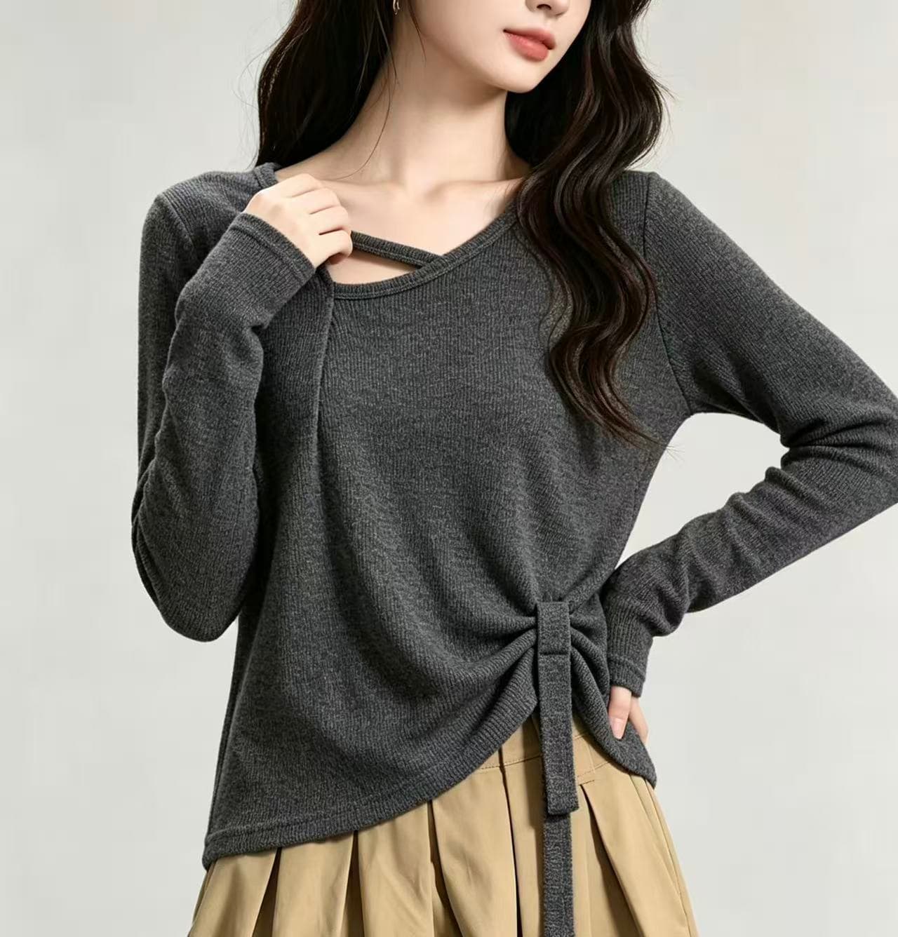 빅 사이즈 불규칙 긴팔 티셔츠 여성 가을 인사이드 가져 가라. 지방 mm 슬림해 보이는 루즈핏 디자인 센스 작은 대중 기본 셔츠 맨위 상세 이미지 8