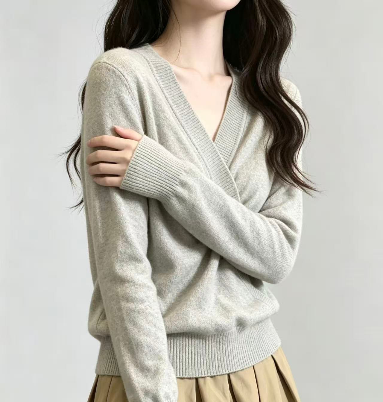 올해 가을 겨울철 새로운 패션 디자인 슬림해 보이는 외국 가스 인사이드 가져 가라. 만나는 V넥 긴팔 니트 스웨터 여성 의류 맨위 상세 이미지 1