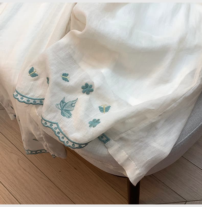 실사 여름 새로운 자수 허리밴드 펌프 로프 레이스업 이중층 라미 와이드 레깅스 바지 루즈핏 캐주얼 바지 상세 이미지 16