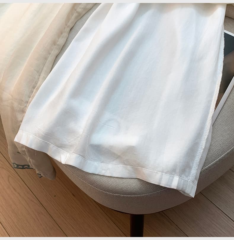 실사 여름 새로운 자수 허리밴드 펌프 로프 레이스업 이중층 라미 와이드 레깅스 바지 루즈핏 캐주얼 바지 상세 이미지 19