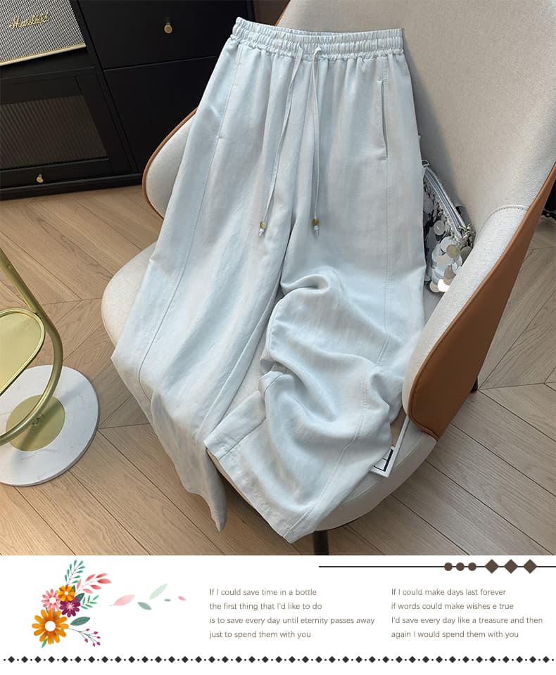 실사 아마 도루 센스 비즈 루즈핏 스트레이트 와이드 레깅스 바지 여름 새로운 허리밴드 펌프 로프 캐주얼 바지 상세 이미지 1