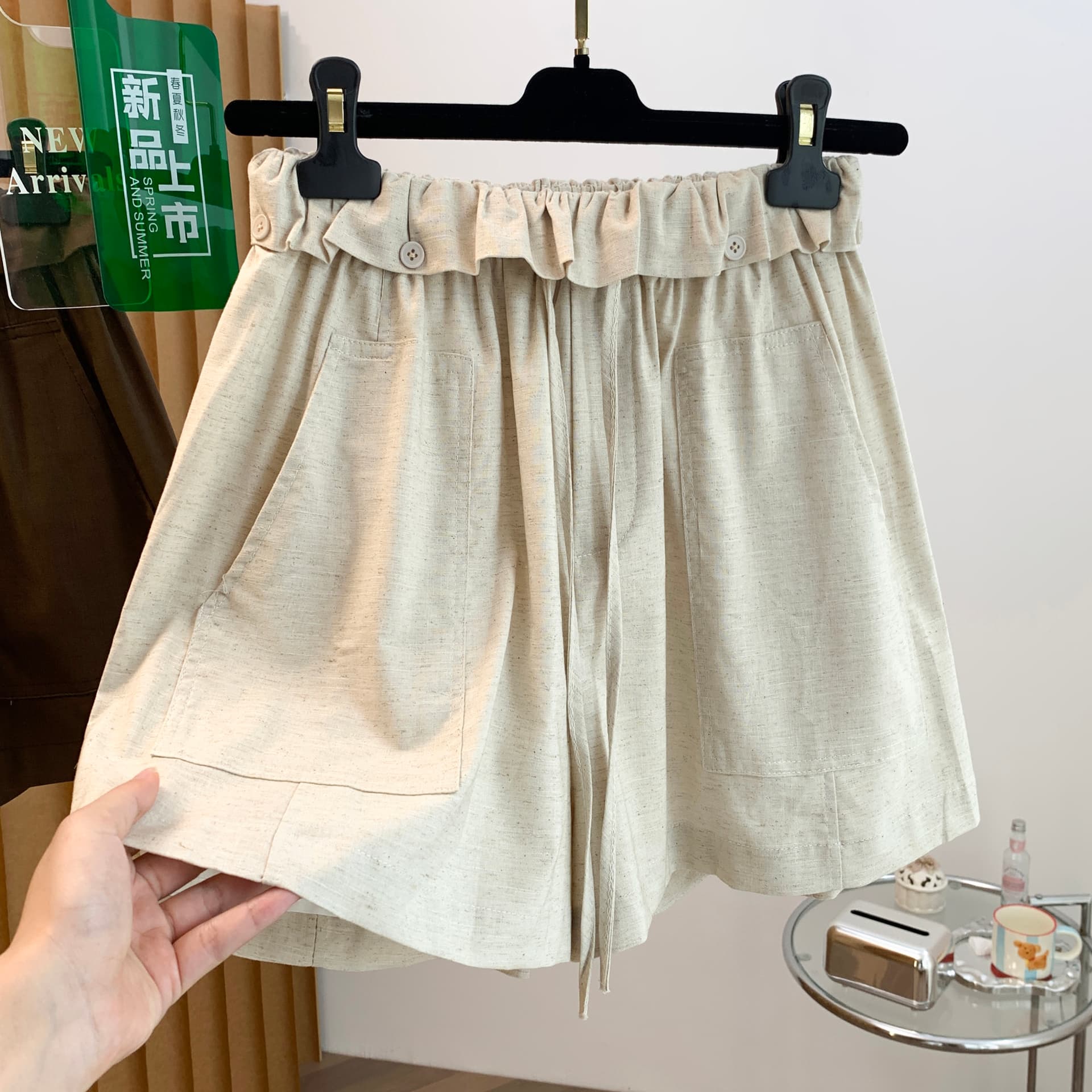 실사 레이스 허리 머리 아마 반바지 여성 여름 새로운 루즈핏 슬림해 보이는 다용도 넓은 다리 캐주얼 바지 이미지 3