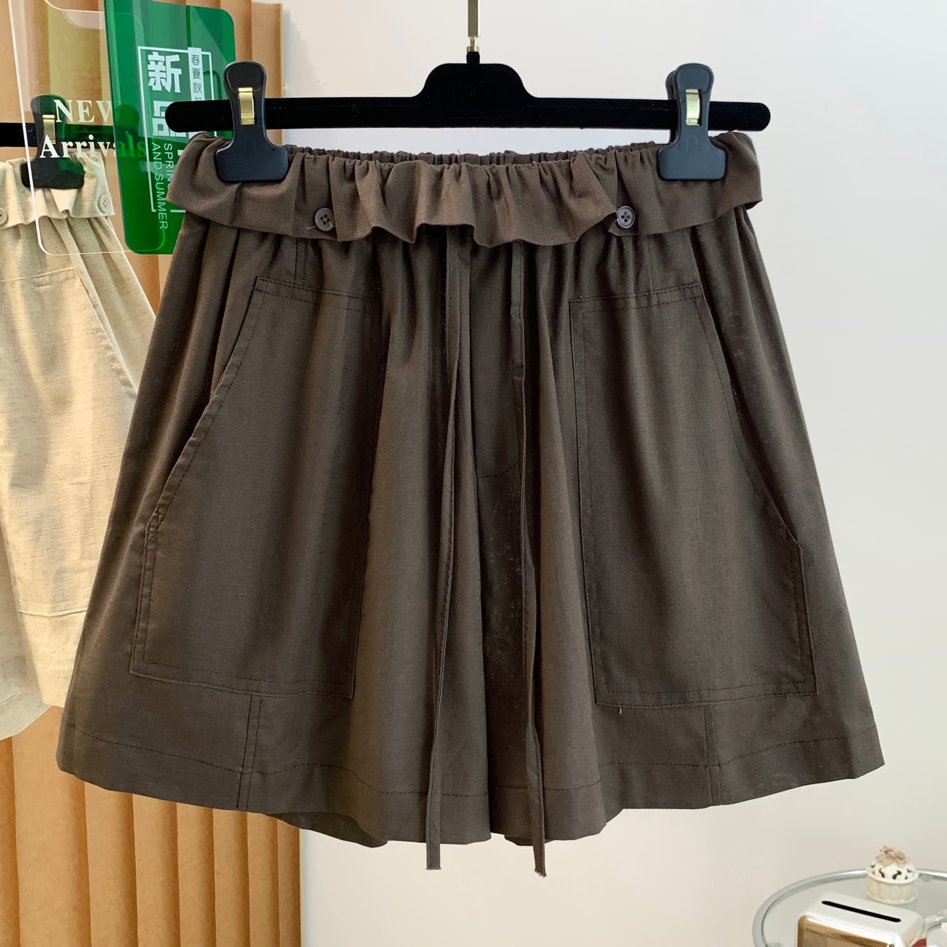 실사 레이스 허리 머리 아마 반바지 여성 여름 새로운 루즈핏 슬림해 보이는 다용도 넓은 다리 캐주얼 바지 상세 이미지 6