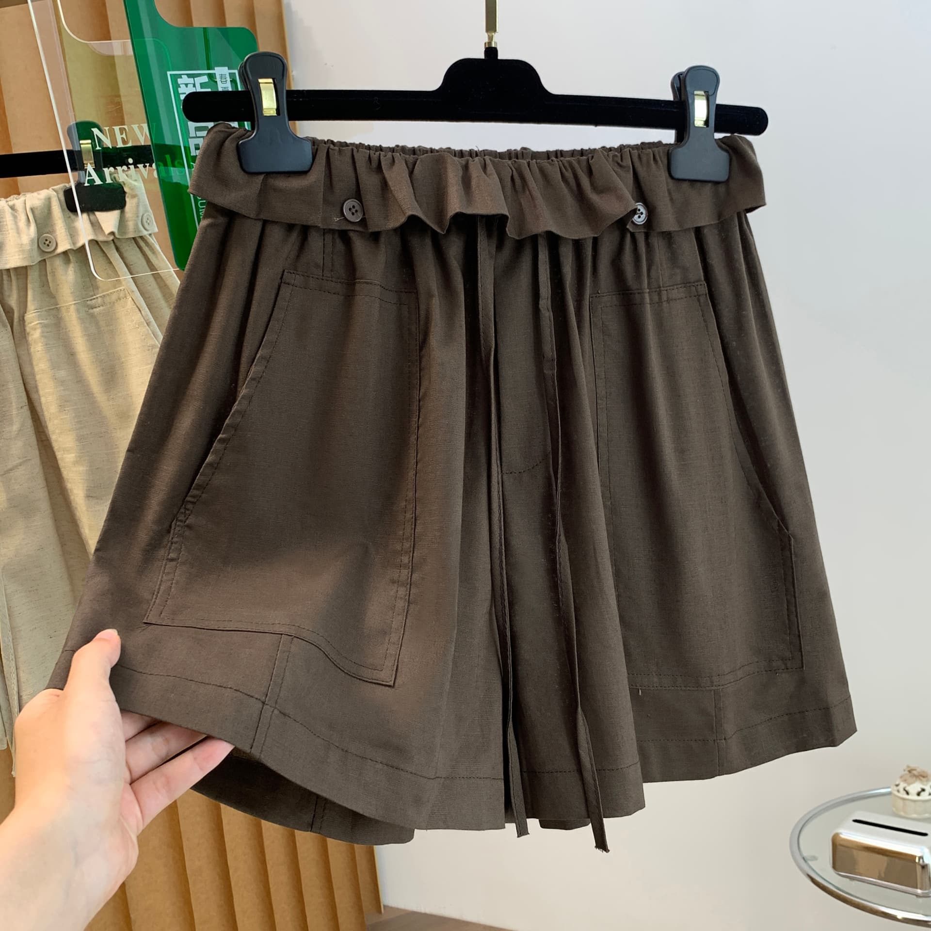 실사 레이스 허리 머리 아마 반바지 여성 여름 새로운 루즈핏 슬림해 보이는 다용도 넓은 다리 캐주얼 바지 상세 이미지 7