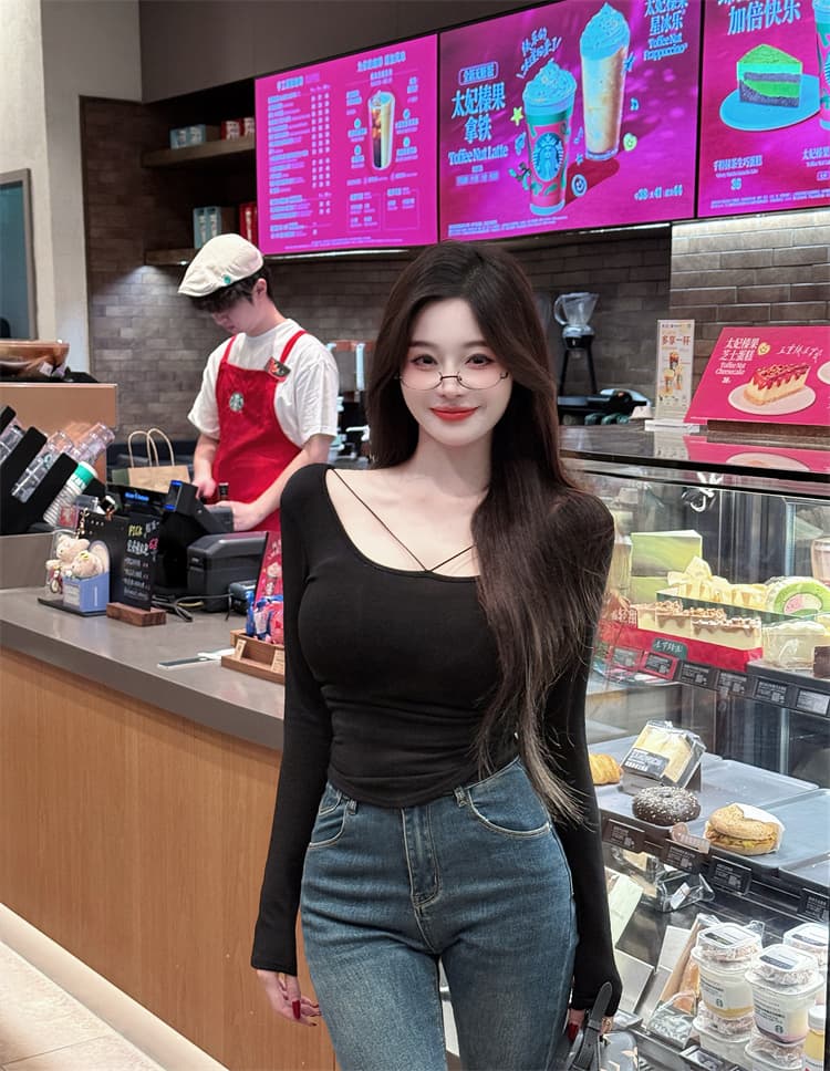 실사 봄 신제품 세트 털이 있는 몸매 가꾸기 긴팔 맨위 t 타이트 스커트 미니 스커트 상세 이미지 9