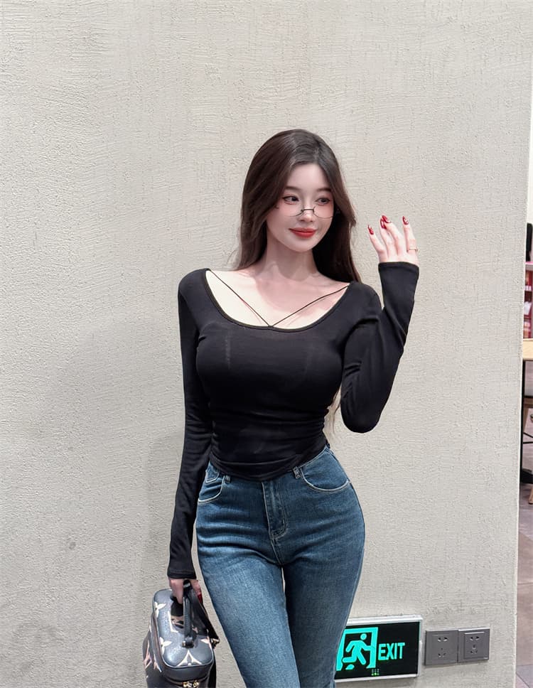 실사 봄 신제품 세트 털이 있는 몸매 가꾸기 긴팔 맨위 t 타이트 스커트 미니 스커트 상세 이미지 10