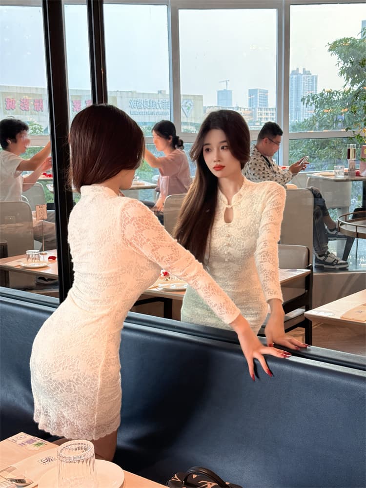 2026 봄 신제품 프랑스식 몸매 가꾸기 개선 치파오 타이트 스커트 드레스 상세 이미지 3