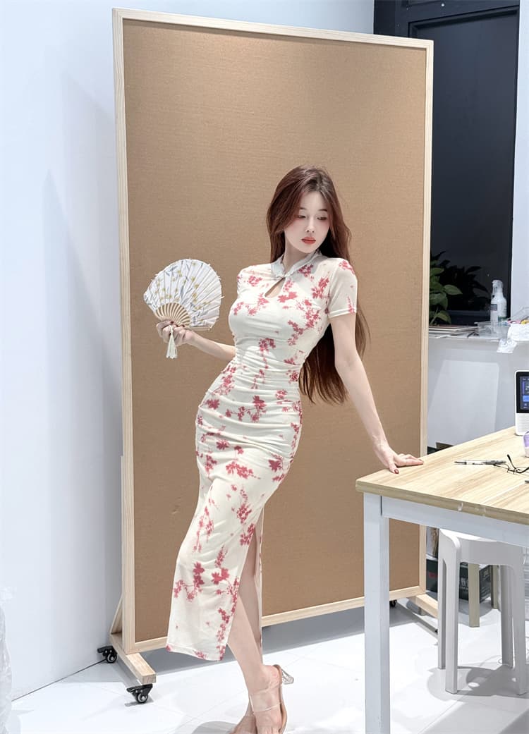롱 코트 개선 치파오 섹시함 드레스 몸매 가꾸기 타이트 스커트 프린트 치마 상세 이미지 2