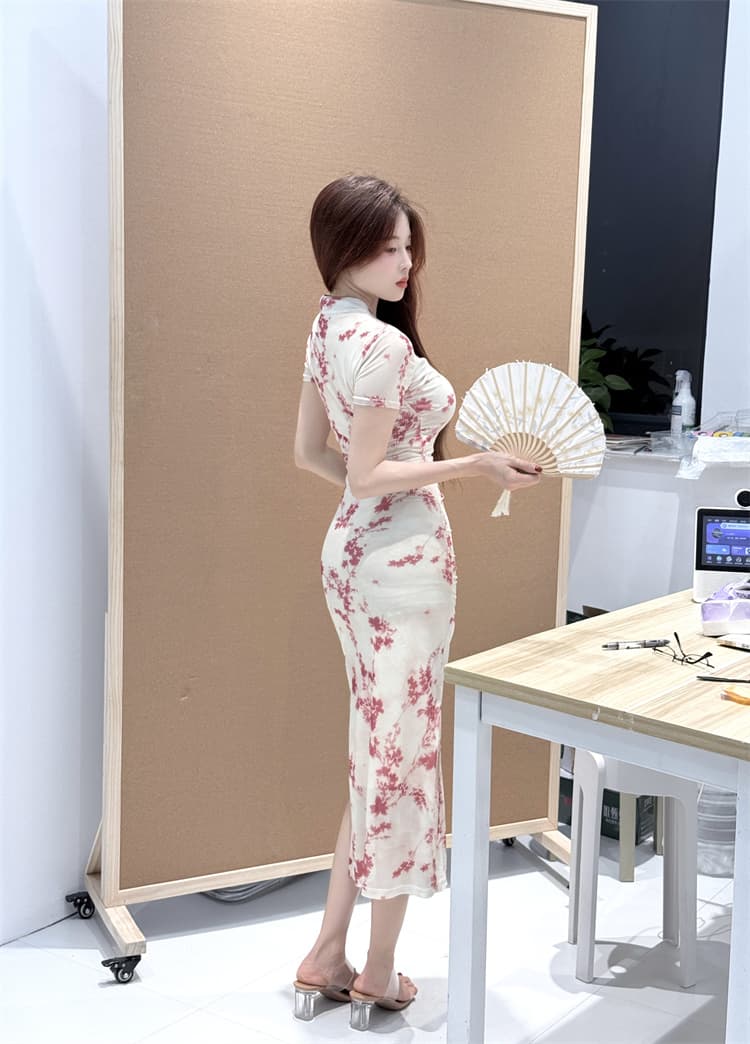 롱 코트 개선 치파오 섹시함 드레스 몸매 가꾸기 타이트 스커트 프린트 치마 상세 이미지 5