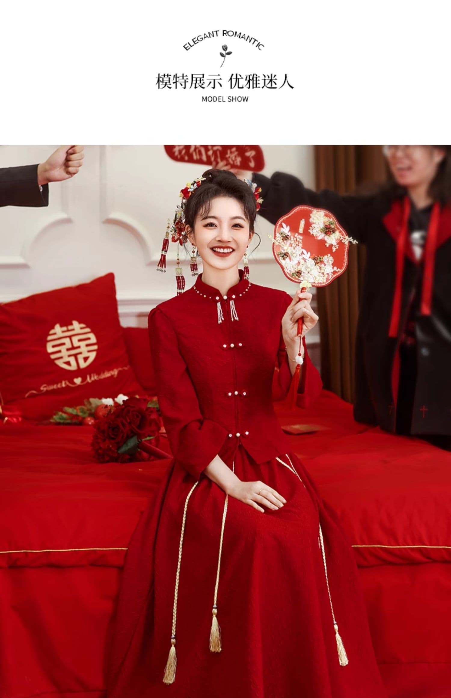 토스트 서비스 신부 와인 레드 중식 참여 드레스 뒷문 캐주얼웨어 새로운 작은 키 예복 세트 상세 이미지 10