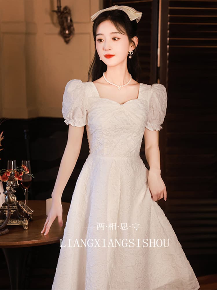 이브닝 드레스 여성 고급 센스 빛 럭셔리 작은 대중 고급 관대 한 점잖은 참여 작은 키 공부하다 잔치 화이트 드레스 이미지 2