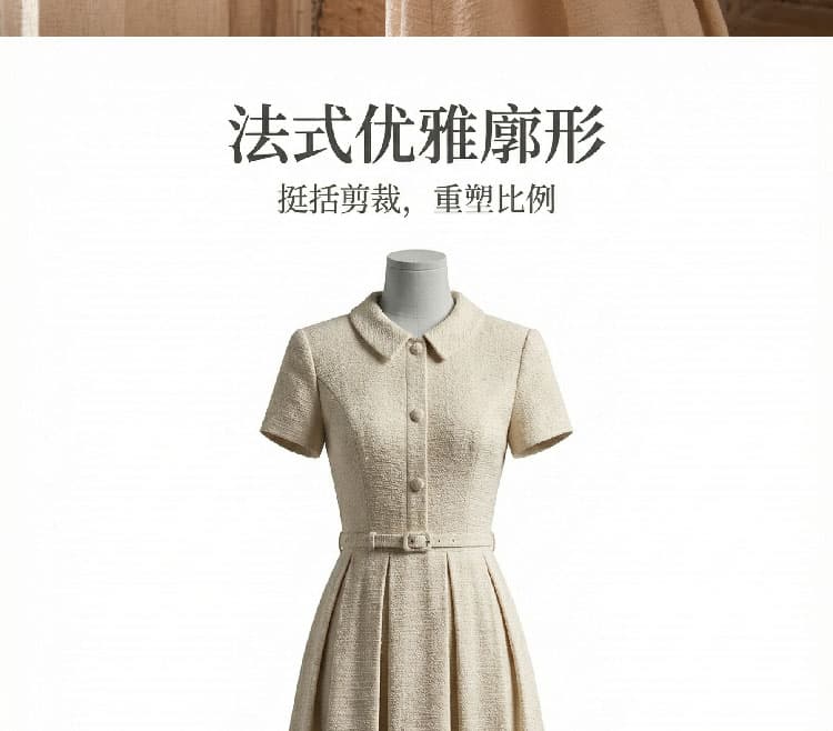 해변가 휴일 프랑스식 레트로 폴로 칼라 허리 수축 여성 드레스 여름 부드러운 바람 품격 롱 스커트 상세 이미지 4