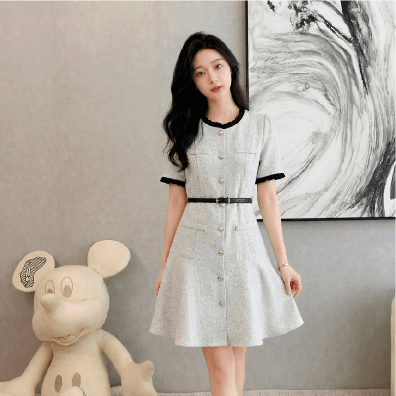 프랑스식 작은 샤넬 스타일 프릴 여성 드레스 2026 년 여름 새로운 숙녀 품격 치마
