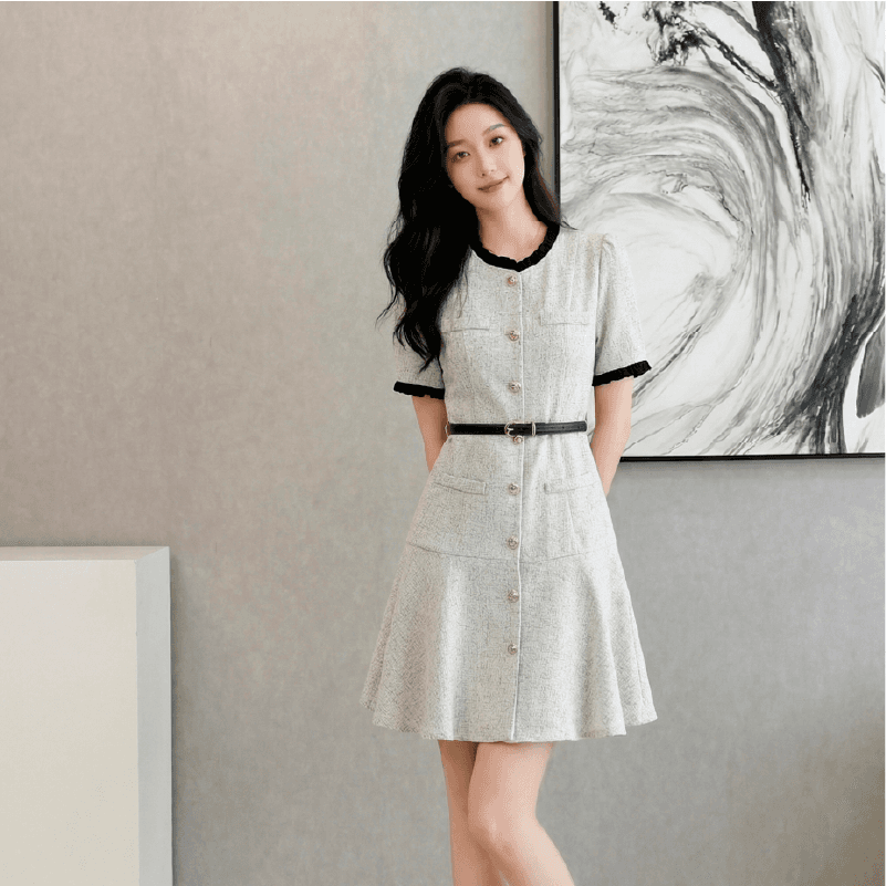 프랑스식 작은 샤넬 스타일 프릴 여성 드레스 2026 년 여름 새로운 숙녀 품격 치마 이미지 3