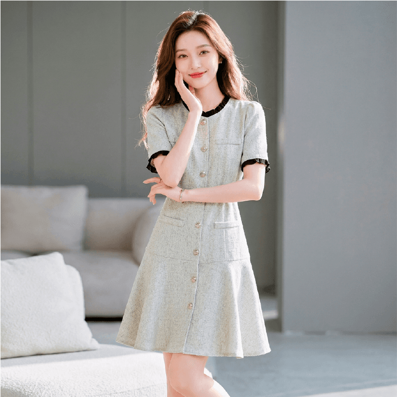 프랑스식 작은 샤넬 스타일 프릴 여성 드레스 2026 년 여름 새로운 숙녀 품격 치마 이미지 2