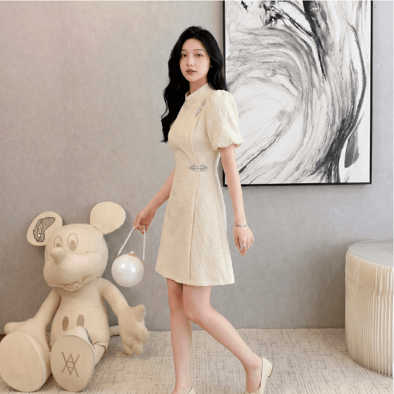 실사 프랑스식 향상된 버전 치파오 드레스 여름 새로운 작은 키 문예 디자인 센스 소녀 품격 드레스 이미지 2