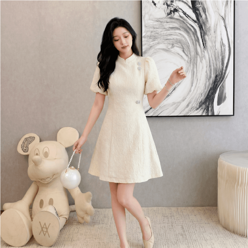 실사 프랑스식 향상된 버전 치파오 드레스 여름 새로운 작은 키 문예 디자인 센스 소녀 품격 드레스 이미지 4