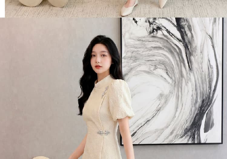 실사 프랑스식 향상된 버전 치파오 드레스 여름 새로운 작은 키 문예 디자인 센스 소녀 품격 드레스 상세 이미지 16