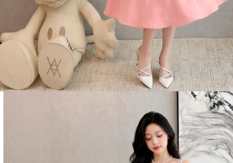 실사 나비 매듭 모델링 슬립 드레스 여름 새로운 여성 화이트 한 마디 중간 길이 드레스 상세 이미지 21