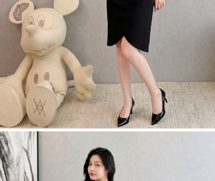 실사 여름 새로운 프랑스식 광장 칼라 드레스 몸매 가꾸기 트임 중간 길이 작은 검은 드레스 허리 수축 여성 상세 이미지 13