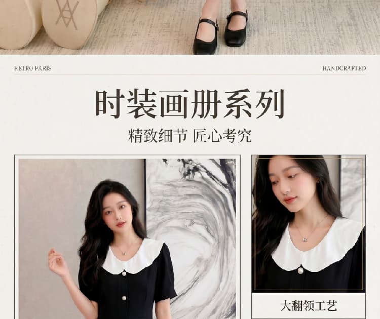 실사 허리 수축 슬림해 보이는 그는 벤 바람 주름 허리 수축 슬림해 보이는 작은 대중 표지 배 롱 코트 프랑스식 차 휴식 작은 검은 드레스 상세 이미지 3