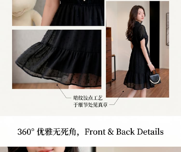실사 쉬폰 여성 드레스 여름 새로운 품격 허리 수축 슬림해 보이는 프랑스식 V넥 작은 검은 드레스 상세 이미지 4