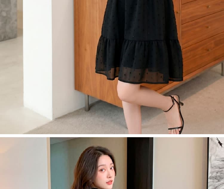 실사 쉬폰 여성 드레스 여름 새로운 품격 허리 수축 슬림해 보이는 프랑스식 V넥 작은 검은 드레스 상세 이미지 13