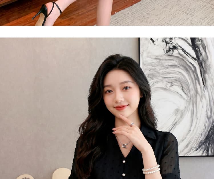 실사 쉬폰 여성 드레스 여름 새로운 품격 허리 수축 슬림해 보이는 프랑스식 V넥 작은 검은 드레스 상세 이미지 15