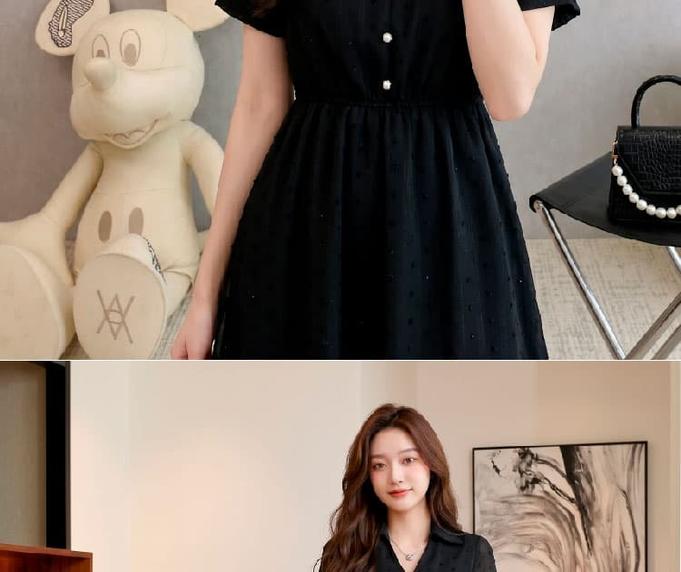 실사 쉬폰 여성 드레스 여름 새로운 품격 허리 수축 슬림해 보이는 프랑스식 V넥 작은 검은 드레스 상세 이미지 16