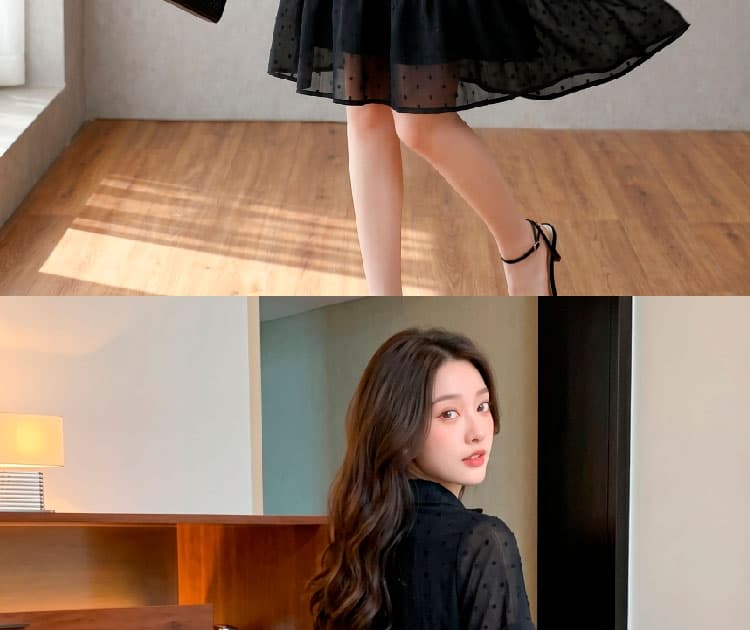 실사 쉬폰 여성 드레스 여름 새로운 품격 허리 수축 슬림해 보이는 프랑스식 V넥 작은 검은 드레스 상세 이미지 19