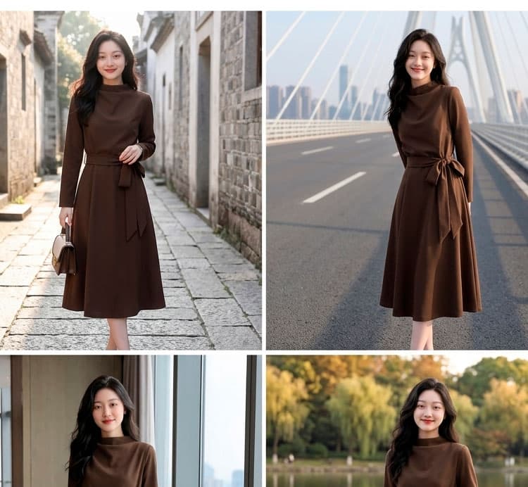 봄 가을 새로운 긴팔 여성 드레스 작은 키 고급 허리 수축 슬림해 보이는 품격 외국 가스 연령 감소 치마 상세 이미지 7