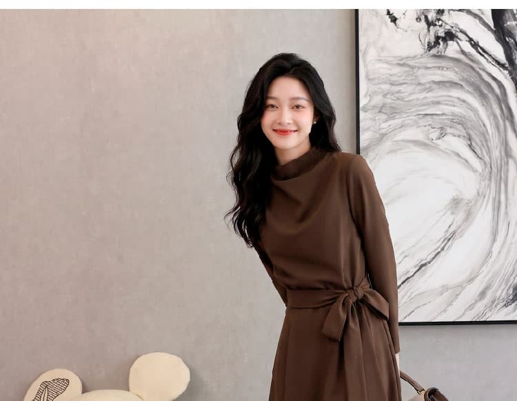 봄 가을 새로운 긴팔 여성 드레스 작은 키 고급 허리 수축 슬림해 보이는 품격 외국 가스 연령 감소 치마 상세 이미지 13