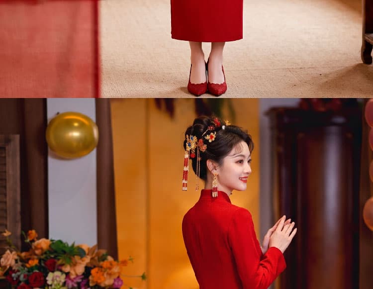 새로운 중식 빨간색 참여 예복 치마 세트 2026 새로운 토스트 서비스 신부 결혼 뒷문 캐주얼웨어 고급 센스 상세 이미지 19