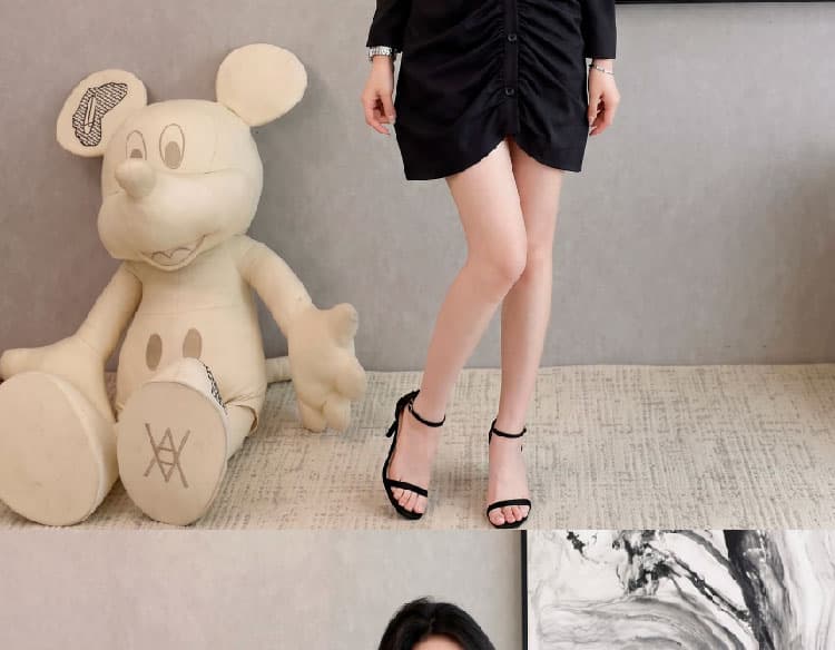 이른 가을 새로운 정장 칼라 단추 주름 장식 레트로 몸매 가꾸기 슬림해 보이는 품격 드레스 상세 이미지 16