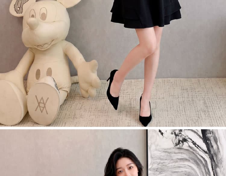 이른 가을 새로운 프랑스식 V넥 프릴 허리 수축 작은 검은 드레스 한 마디 긴팔 드레스 작은 키 상세 이미지 13