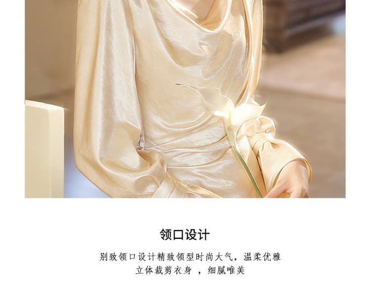 프랑스식 고급 빛 럭셔리 작은 대중 빛 예복 연례 회의 생일 참여 드레스 얕은 금 신부 서비스 아침 로브 상세 이미지 6