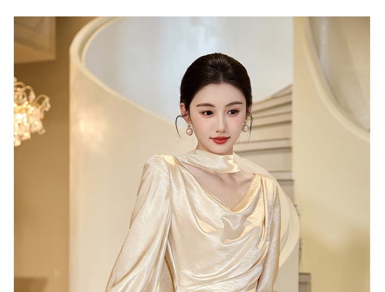 프랑스식 고급 빛 럭셔리 작은 대중 빛 예복 연례 회의 생일 참여 드레스 얕은 금 신부 서비스 아침 로브 상세 이미지 15