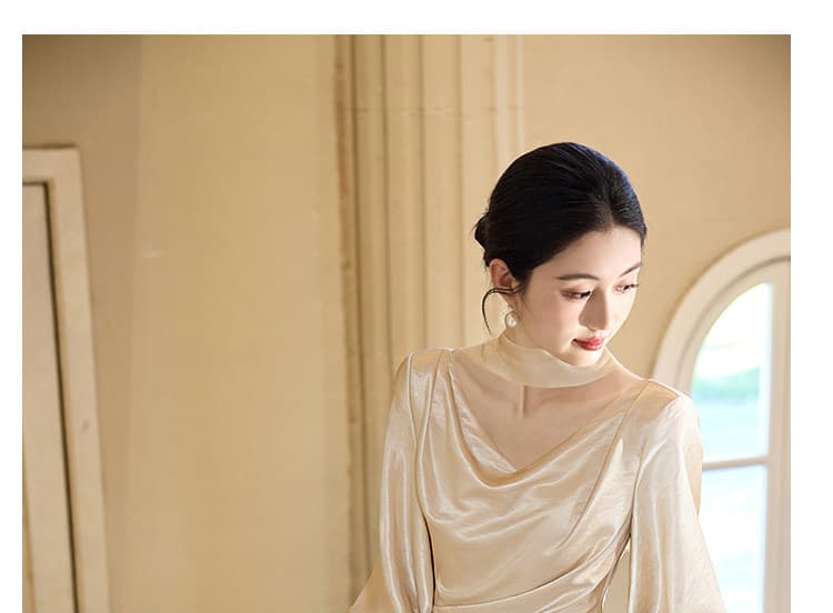 프랑스식 고급 빛 럭셔리 작은 대중 빛 예복 연례 회의 생일 참여 드레스 얕은 금 신부 서비스 아침 로브 상세 이미지 16