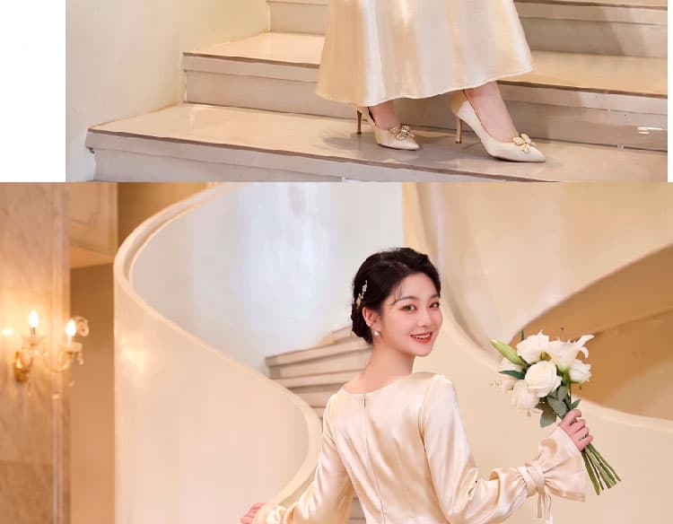 프랑스식 고급 빛 럭셔리 작은 대중 빛 예복 연례 회의 생일 참여 드레스 얕은 금 신부 서비스 아침 로브 상세 이미지 18