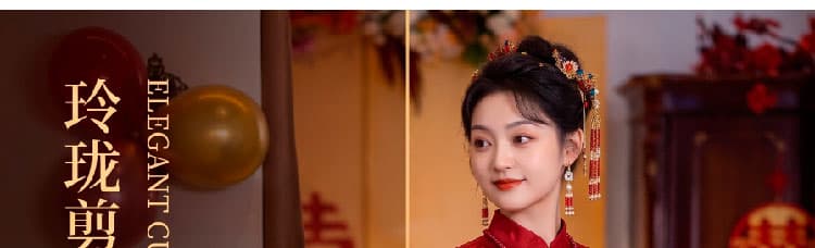 새로운 중식 빨간색 치파오 신부 토스트 서비스 건국 반신 스커트 타이트 스커트 긴팔 세트 상세 이미지 2
