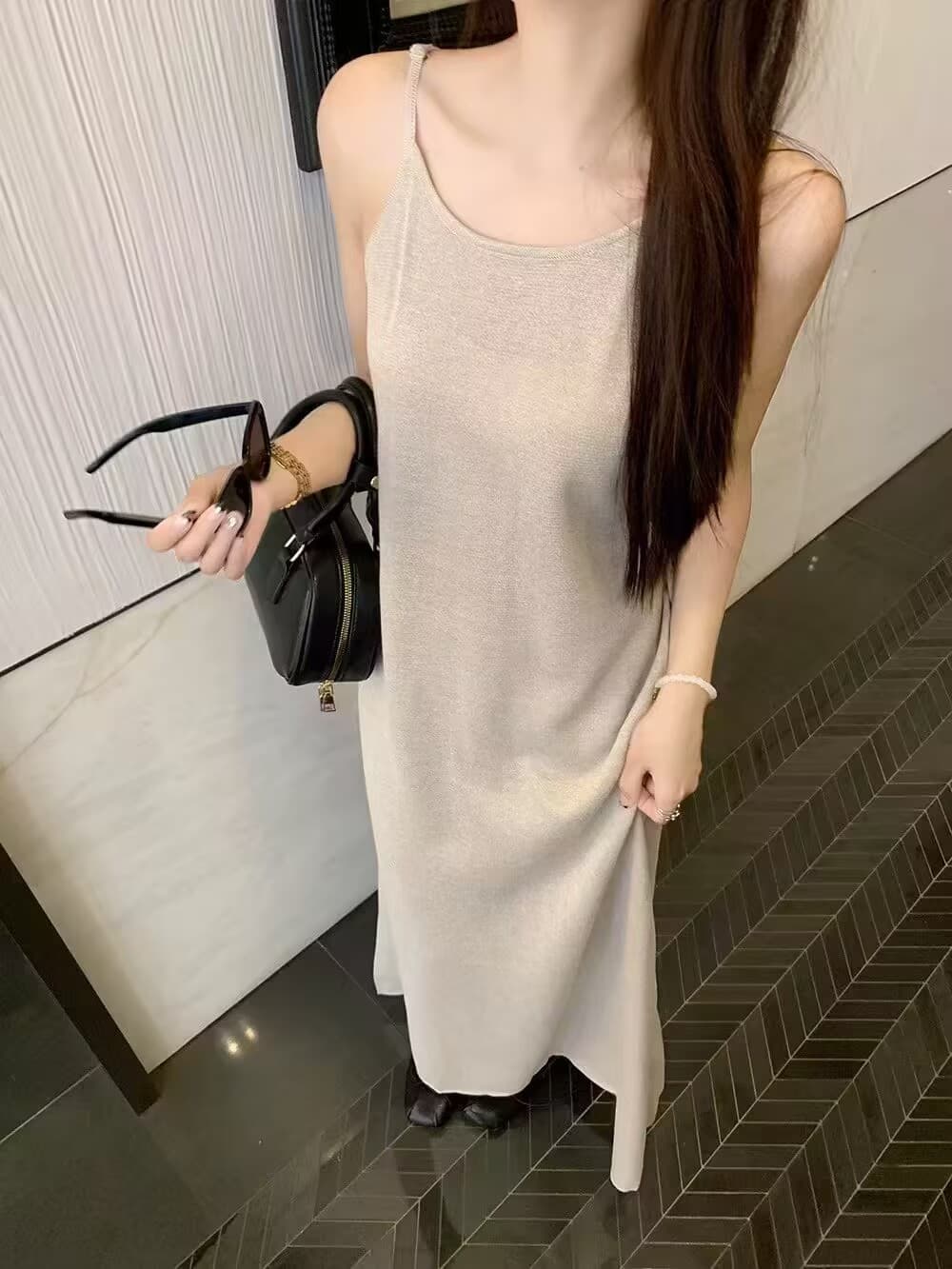 느슨함 센스 느긋한 품격 캐주얼 세트 여성 여름 불규칙 자외선 차단 블라우스 숄 슬립 드레스 투피스 세트 이미지 4