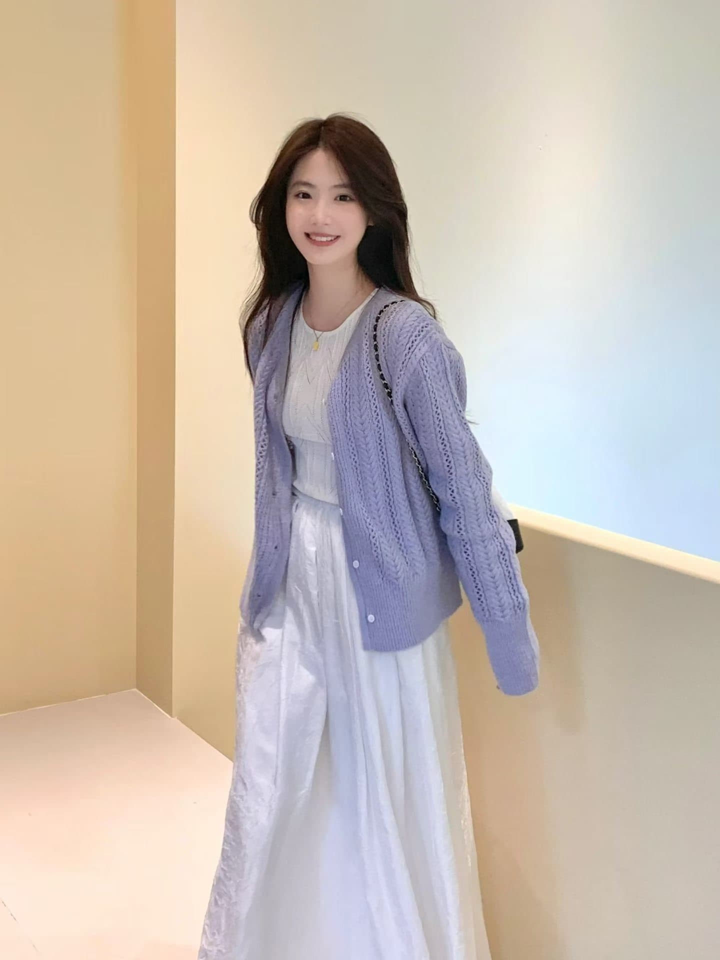 2026 봄 보라색 홀로우 아웃 스웨터 여성 코트 봄 여름 부드러운 바람 오픈 가디건 품격 모헤어 니트 스웨터 맨위 상세 이미지 1